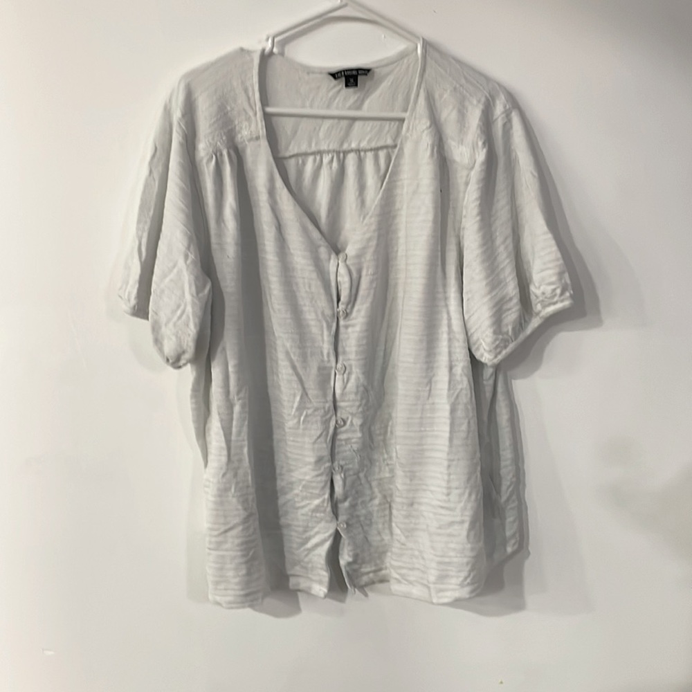 White puff sleeve button down top